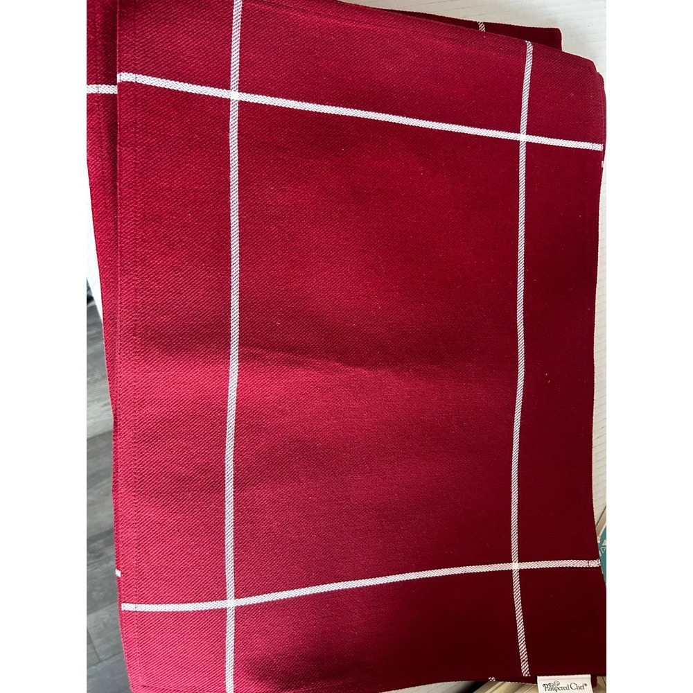 Pampered Chef Red & White Window Pane Placemats Set of 6 Christmas Holiday Fall